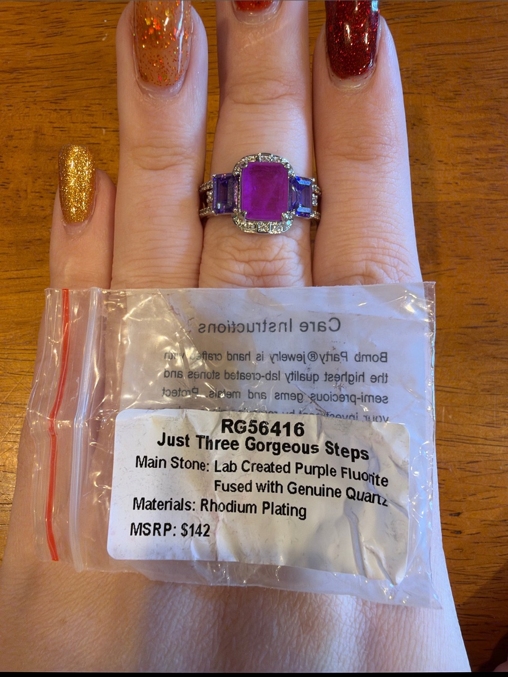 Lab-Created Purple Fluorite Ring with Rhodium Plating